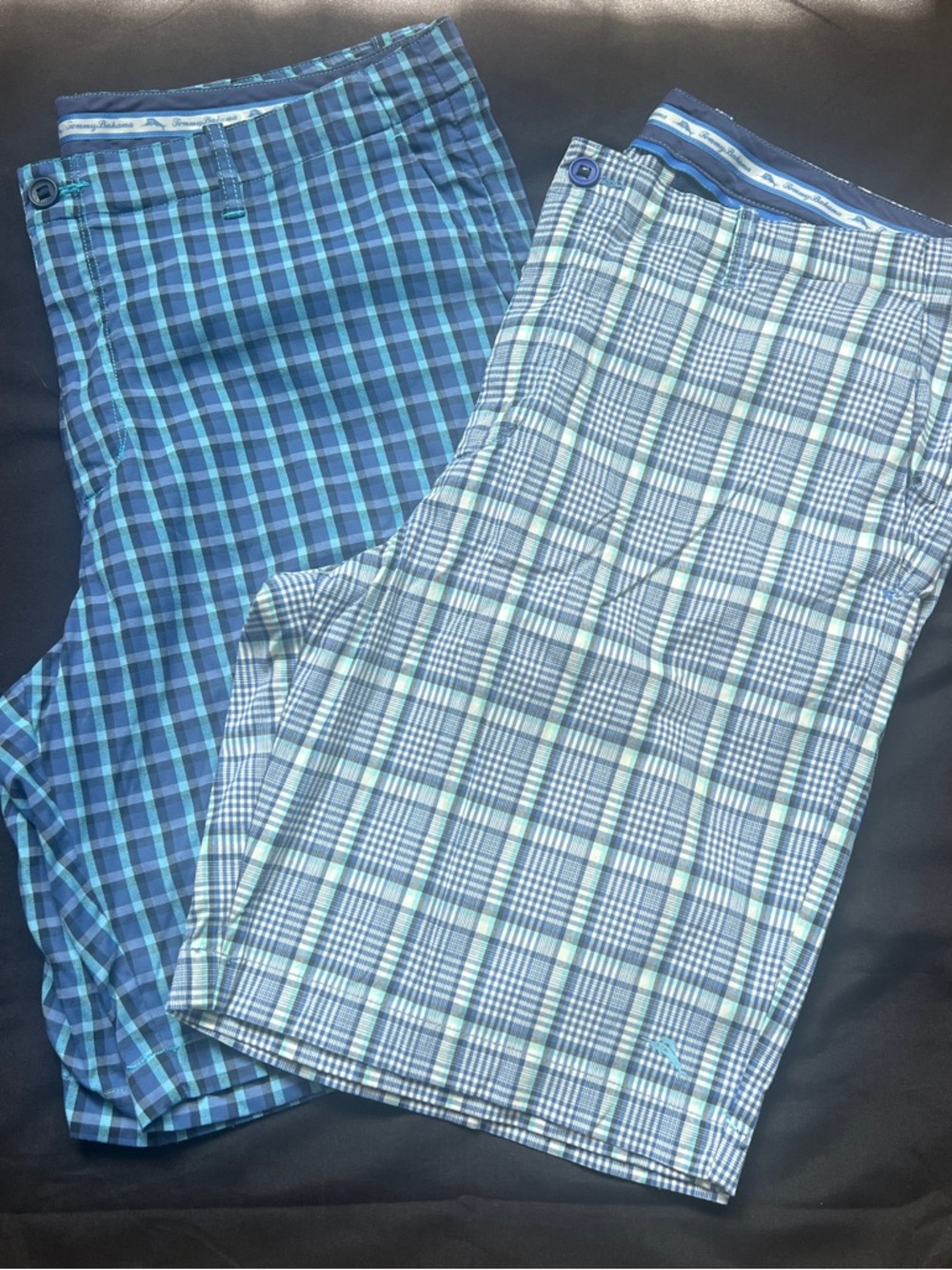 2 pair Men's Tommy Bahama Men's Blues Plaid Shorts Size 38 Waist